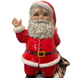 SANTA CLAUS WITH SACK HAND PAINTED CERAMIC FIGURINE STATUE 10" VINTAGE CHRISTMAS